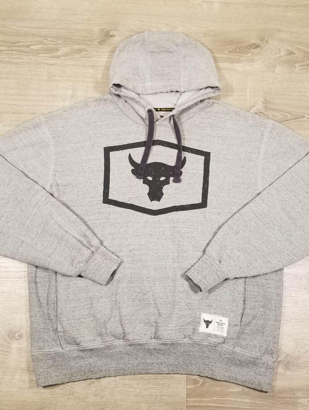 Under Armour X Project Rock Warm Up Hoodie Brahma Bull Mens XL Gray Gym Athletic